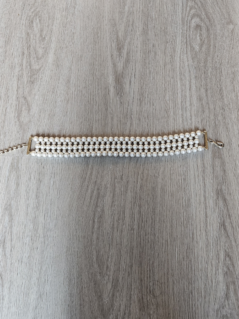 Vintage 4-Strand Faux Pearl Choker Bracelet Gold Tone Hook Clasp Adjustable